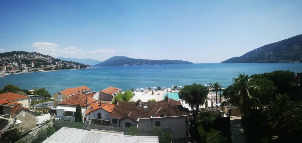 Panoramic view of the bay from the Olive Terrace rooftop restaurant at the Palmon Bay Hotel and Spa.