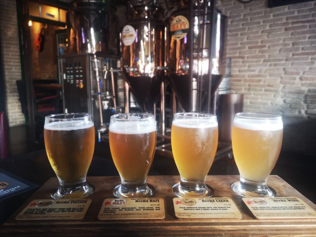 Local Craft Beer tasting flight sold at the Red Lion