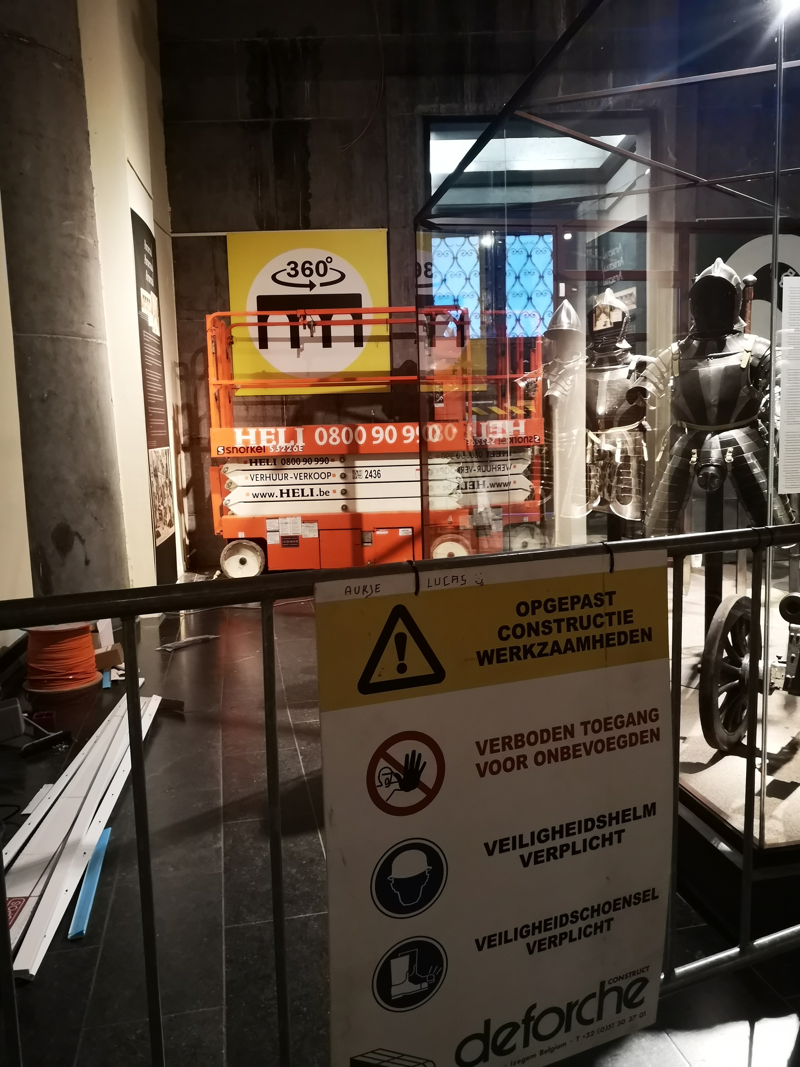 Building renovations signs in the museum, blocking off exhibits.