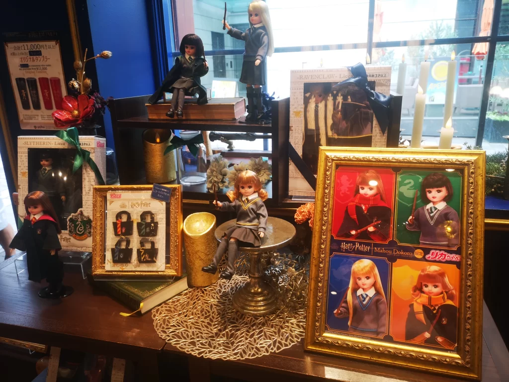 Harry Potter children's dolls made in a very Japanese style on a display shelf in one of the Top Tokyo Attractions: The Mahou Dokoro Shop.